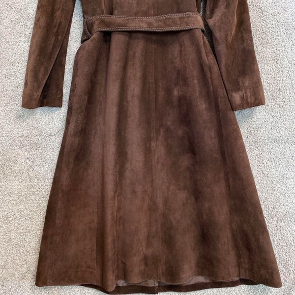 Brown Suede Leather Trench Coat - Picture 12 of 14
